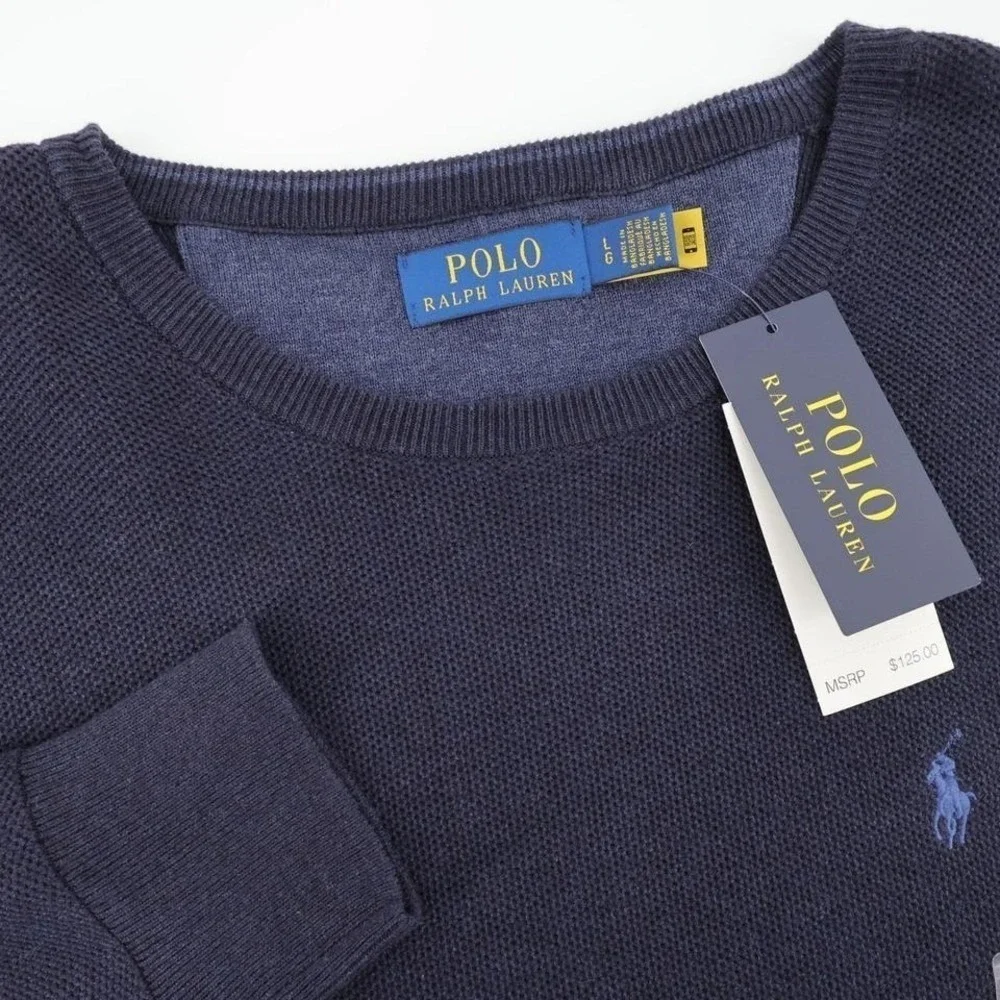 Polo Ralph Lauren Waffle Knit Sweater Navy‎ Blue Long Sleeve Men L